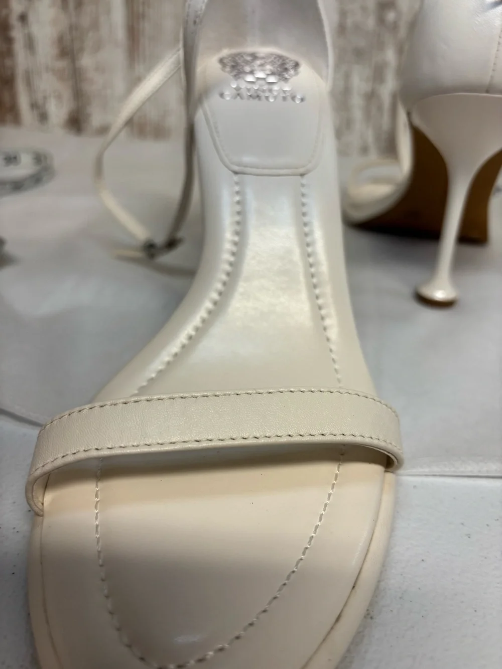 Vince Camuto Ivory Floral Ankle-Strap Stiletto Sandal